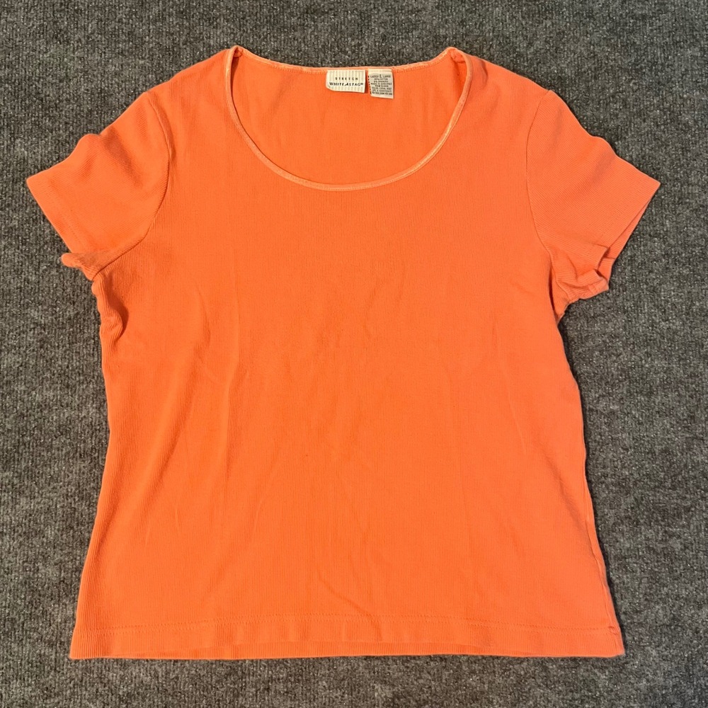 White Stag Womens Large Coral Heat Ribbed Stretch Scoop Neck Short Sleeve Top